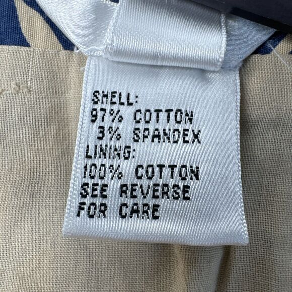 Talbots Skirt Womens 12 Tan Navy Floral Sequins Tropical Aloha Stretch Cotton - Picture 11 of 12